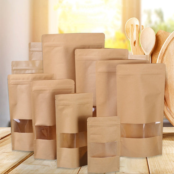 5pcs Brown Kraft Paper Gift Candy Bags Wedding Packaging Bag Recyclable Food Bread Party Shopping Bags for Boutique Zip Lock