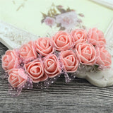 144/12pcs 2cm Mini Foam Rose Artificial Flower Bouquet Wedding Flower Decoration Scrapbooking DIY Wreath Cheap Fake Rose Flowers