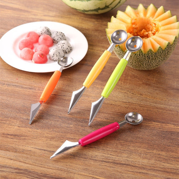 2in1 Dual-head Fruit Ball Carving Knife Kiwi Fruit Waterlemon Scoop Melon Digger Fruit Jar Mashed Potato Baller Ice Cream Spoon