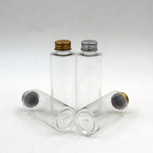 New 100ml Plastic Travel Empty Jars Perfume Bottle Liquid Container Aluminum Cap Silver/Gold