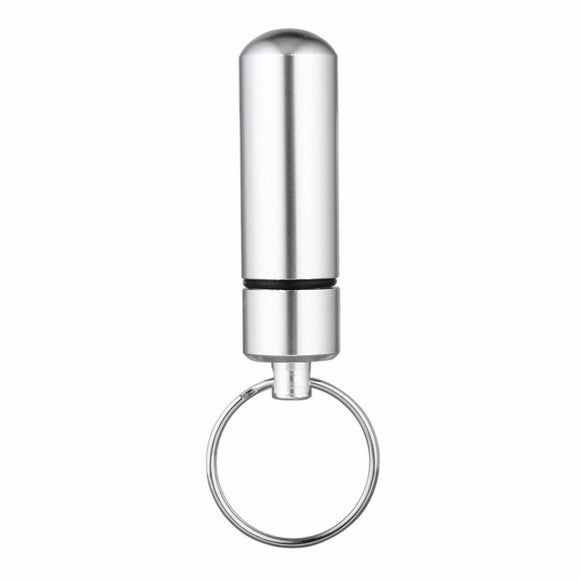 1pc Keychain WaterProof Mini Portable  Aluminum Silver Pill Box Case Bottle Cache Drug Holder Container With Key-Chain Newly