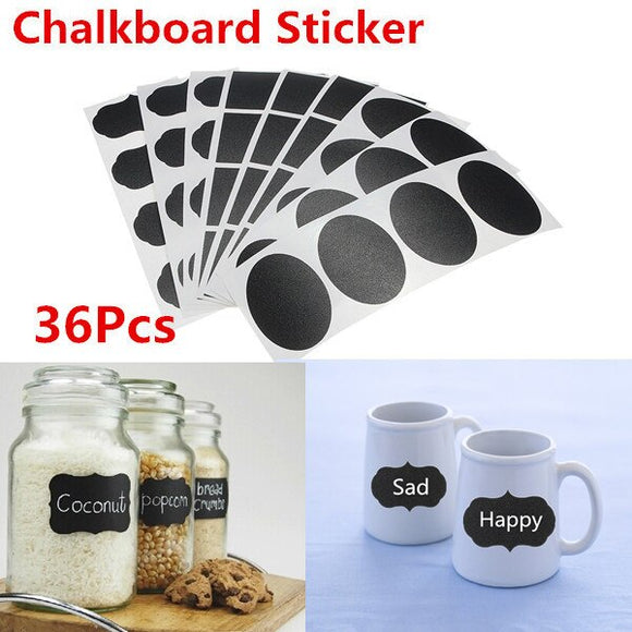 36 Pcs Chalkboard Blackboard Chalk Board Stickers Craft Kitchen Jar Labels 3 Shapes Bottle Planner Decoration Decals Tags