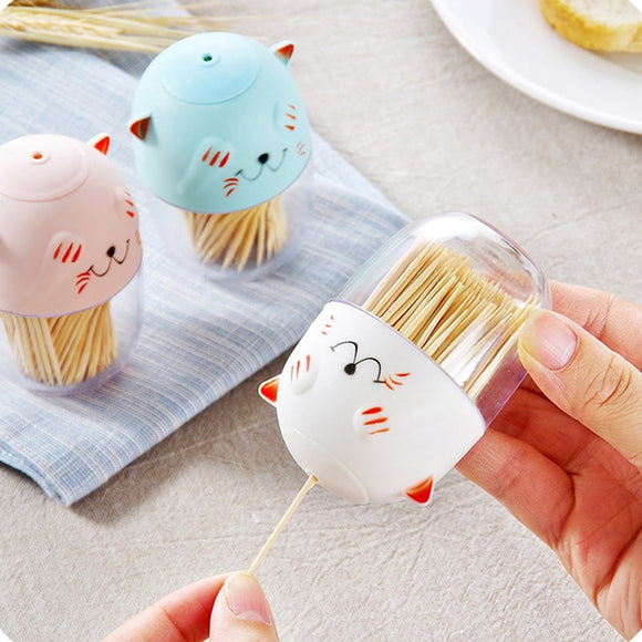 Cartoon Cat Toothpick Holder Container Box Household Table Plastic Seasoning Jar Portable Toothpick Jar Toothpick Storage Box