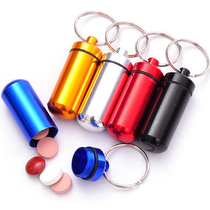 1pc Waterproof Aluminum Pill Box Medicine Case Container Bottle Holder Keychain Carabiner Outdoor Pill Case PillBox Portable