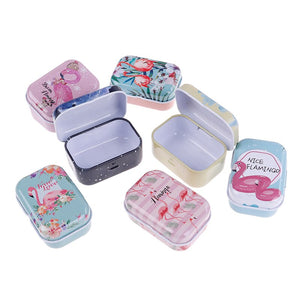 Mini Flamingo Metal Packing Tin Jar Boxes Small Medicine Case Cans Coin Headphones Travel Pill Box Portable Pill Box Case Random