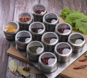 Magnetic Spice Jar Set With Stickers Stainless Steel Spice Tins Spice Storage Container Pepper Seasoning Sprays Tools