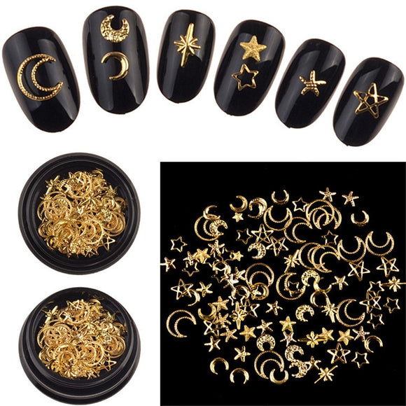 1 Box Mixed 3D Star Moon Metal Stud in Black Jar Nail Art Decorations Wholesale Fashion Japan Style Jewelry Accessory