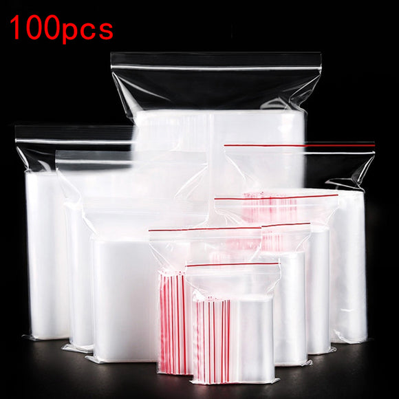 100Pcs Plastic Zip Lock Ziplock Bags Food Fruits Storage Bags For Thick Clear Reclosable Fresh-keep Dustproof Packaging bags